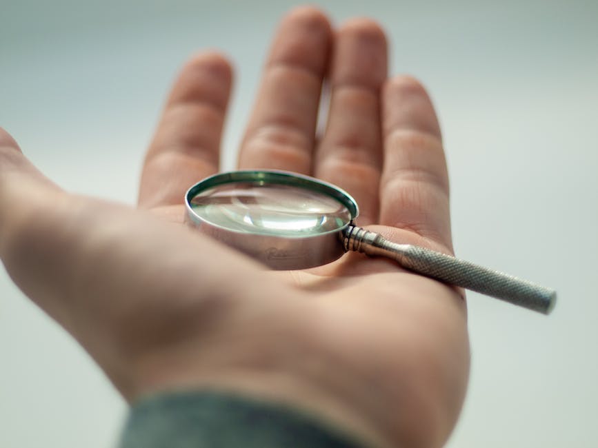 A person holding a magnifying glass, symbolizing competition evaluation